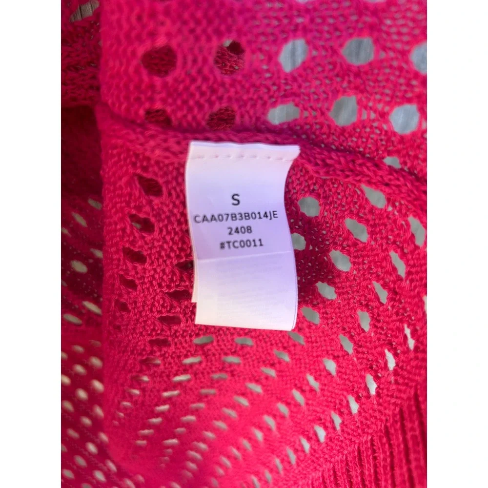 Cupshe Hot Pink Crochet Knit Swim Cover Up Dress Henley VNeck Small Beach Resort